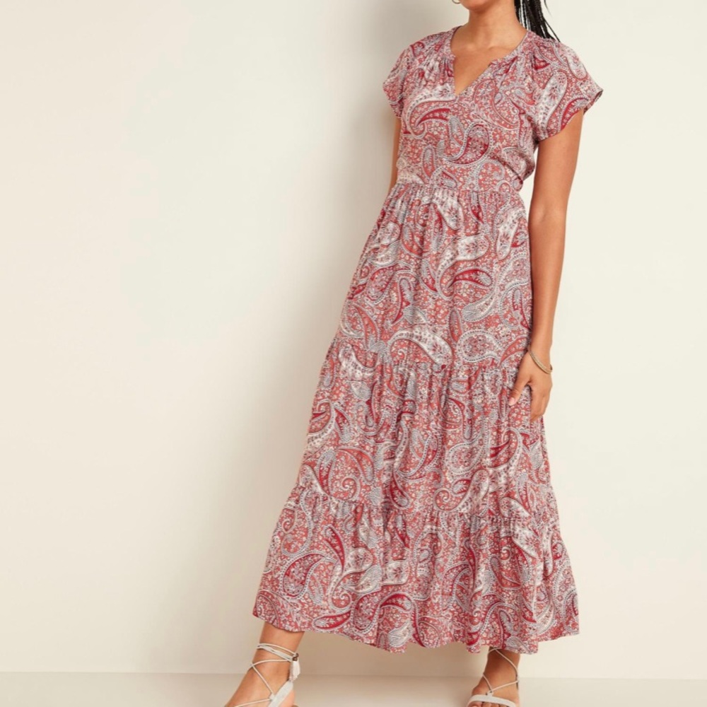 Red, paisley, tiered dress